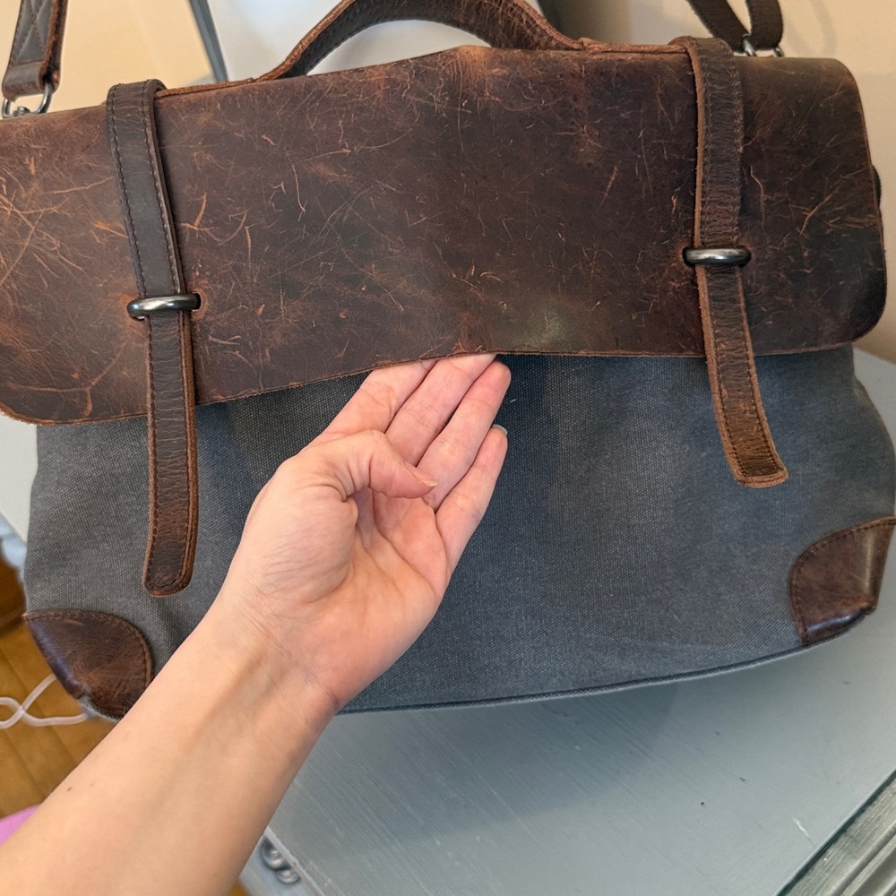 Brown and Gray Leather Messenger Bag - Picture 3 of 9